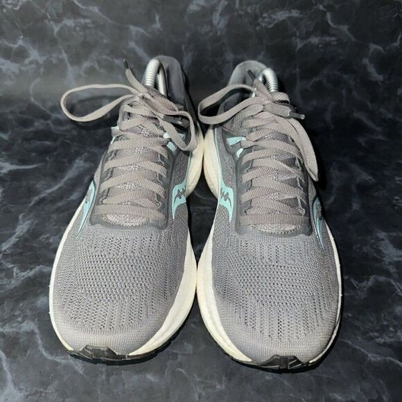 Saucony Triumph 21 Gravel Aqua Athletic Comfort Running Shoes Women’s Size 9 - Picture 2 of 8